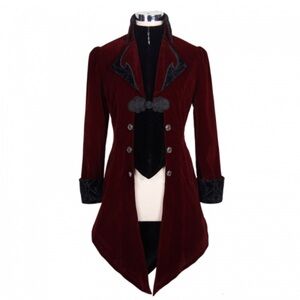 Men's Burgundy Velvet Blazer with Black Accents